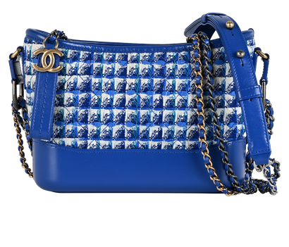 Small Gabrielle, &pound;1,500, Handbags, Blue/White, Leather/Tweed, Front view